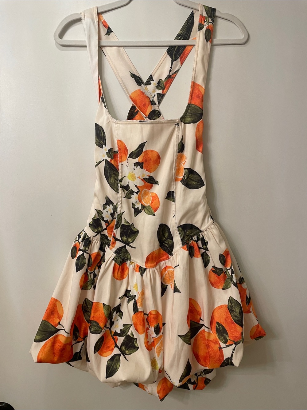 Zara Cream Pinafore Romper Dress with Orange Fruit Print